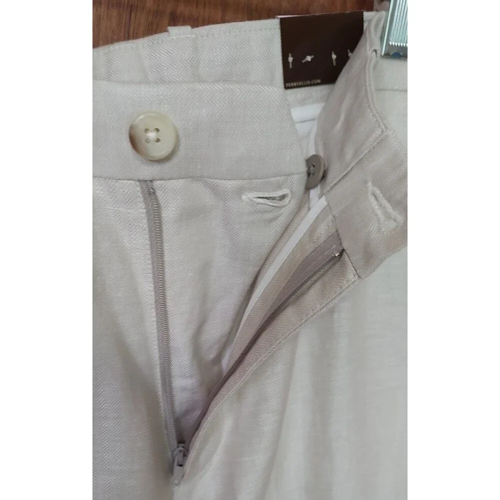 2-Piece Perry Ellis Classic Fit herringbone linen blend suit 44R 32x32 NWT pants